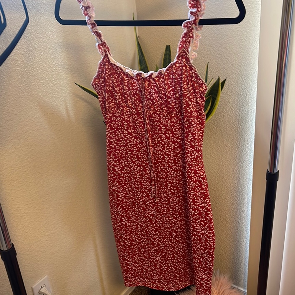Red and white fitted mini dress